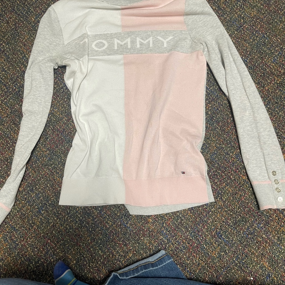 Tommy Hilfiger Women's Pink and Gray Long Sleeve Tee